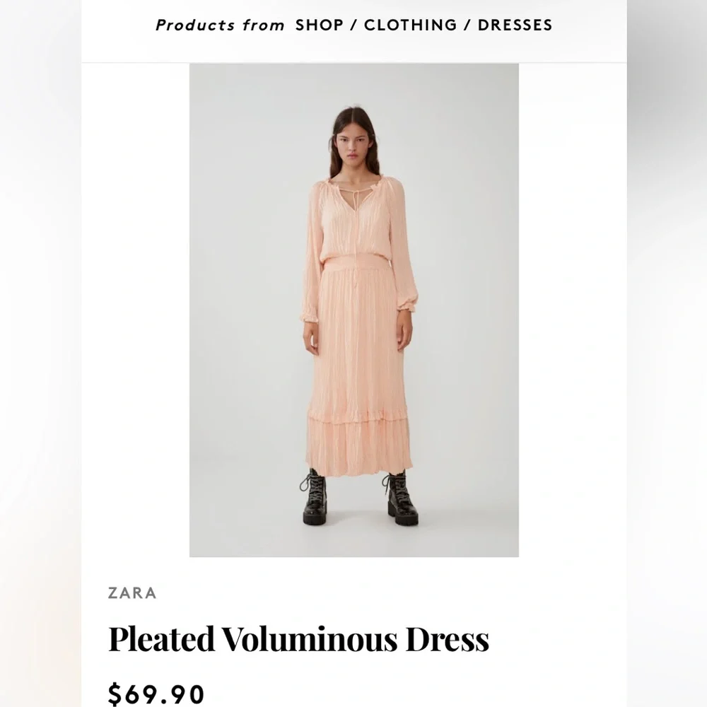 ZARA Pleated Voluminous Dress.  Size - L - Picture 8 of 11